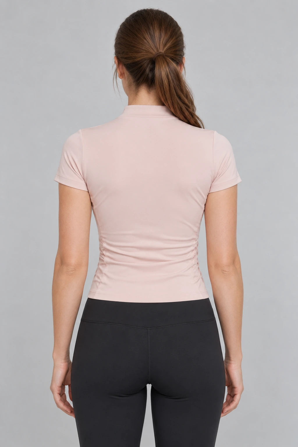 WEARHUB Polyester-Spandex Chinese-Inspired Short-Sleeve Active Top — Starry Black, back view