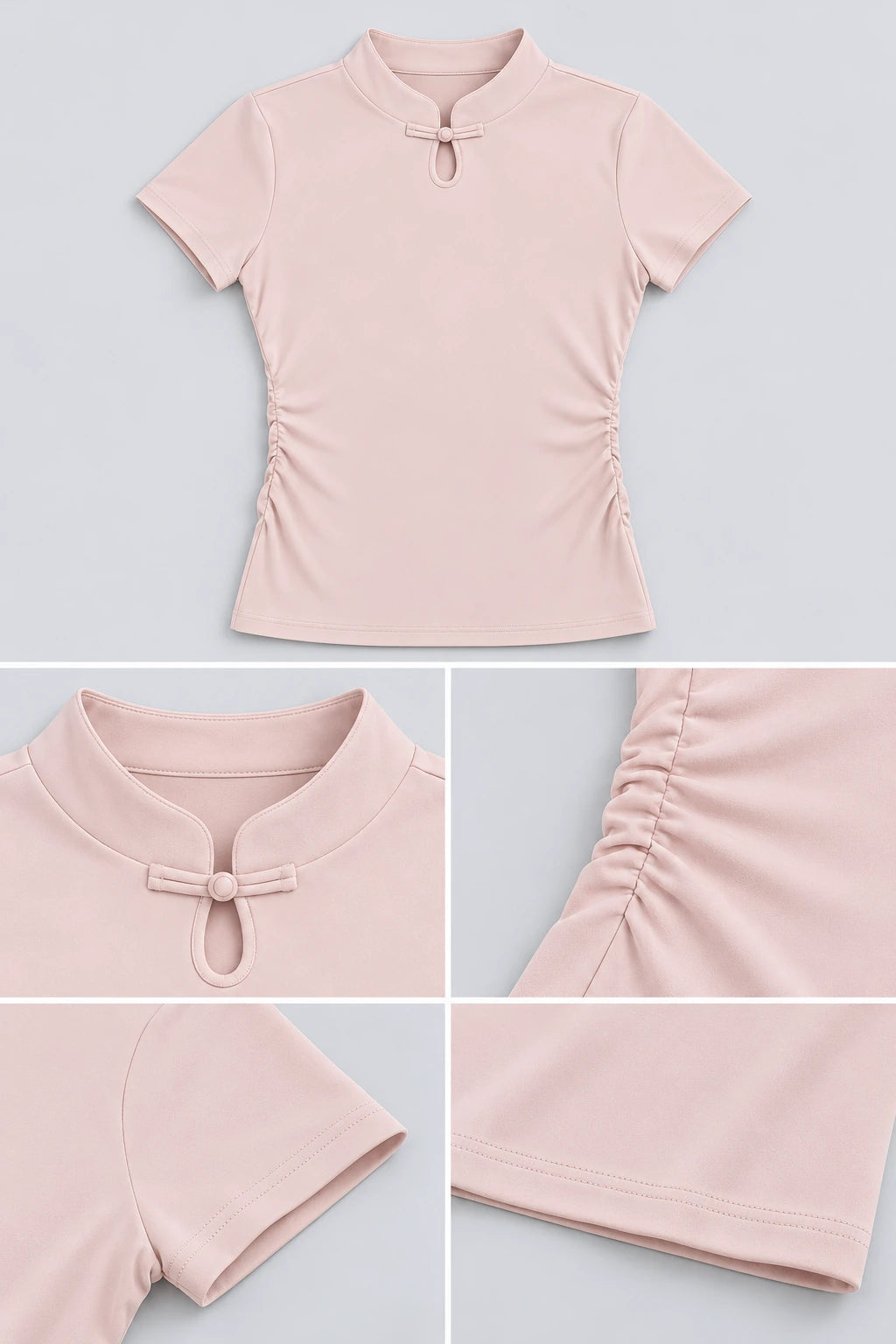 WEARHUB Polyester-Spandex Chinese-Inspired Short-Sleeve Active Top — Starry Black, fabric and stitching details
