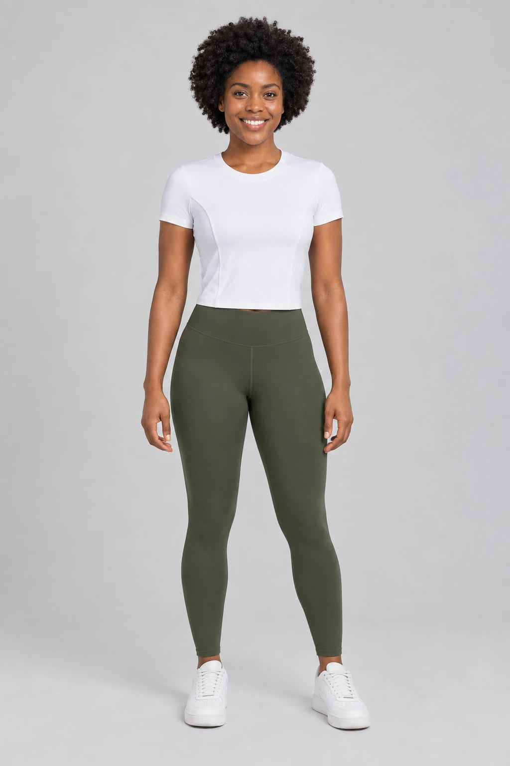 WEARHUB Polyester-Spandex Ruched-Back Short-Sleeve Active Top — White, front view