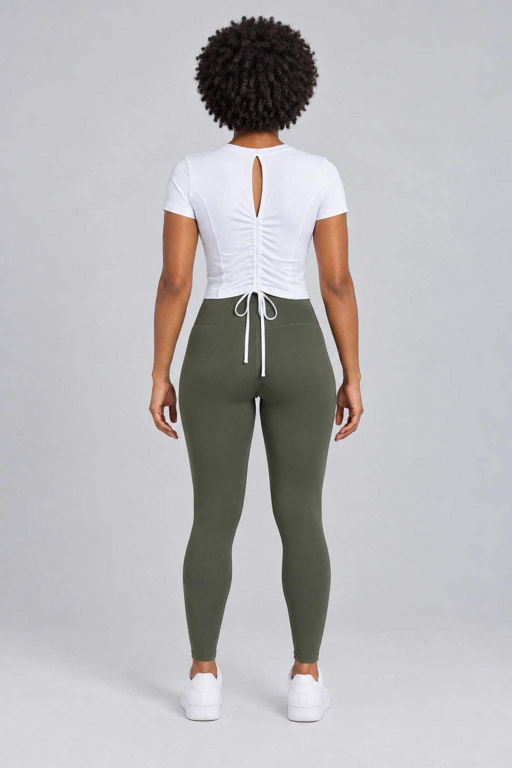 WEARHUB Polyester-Spandex Ruched-Back Short-Sleeve Active Top — product, back view