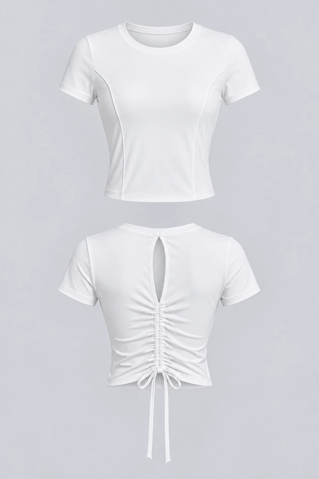 WEARHUB Polyester-Spandex Ruched-Back Short-Sleeve Active Top — product, details view