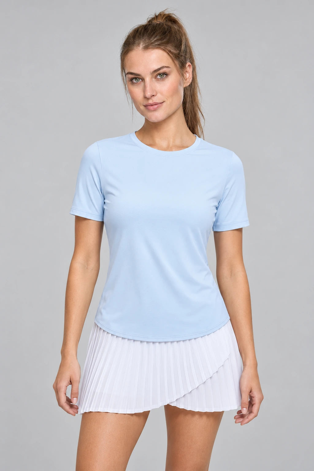 WEARHUB Polyester-Spandex Crisscross Cutout Relaxed Short-Sleeve Top — White, front view