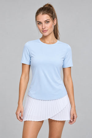 WEARHUB Polyester-Spandex Crisscross Cutout Relaxed Short-Sleeve Top — White, front view