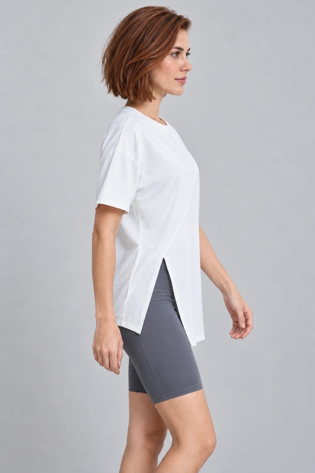 WEARHUB Polyester-Spandex Slit-Detail Relaxed Short-Sleeve Top — Black, side view
