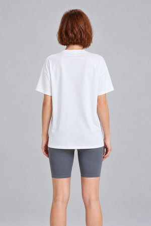 WEARHUB Polyester-Spandex Slit-Detail Relaxed Short-Sleeve Top — Black, back view