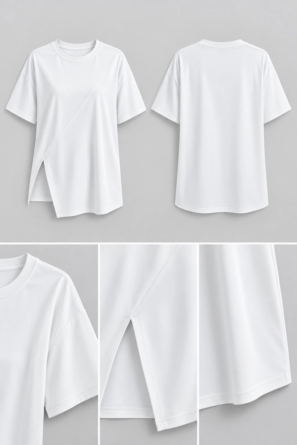 WEARHUB Polyester-Spandex Slit-Detail Relaxed Short-Sleeve Top — Black, fabric and stitching details