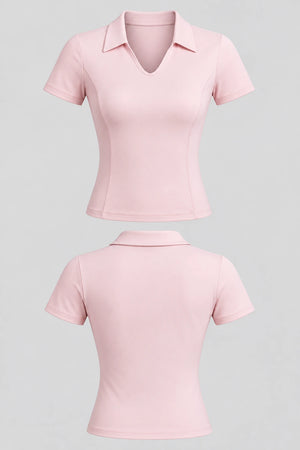 WEARHUB Polyester-Spandex Collared Short-Sleeve Active Top — product, details view