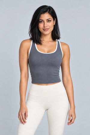 WEARHUB Polyester-Spandex Striped Racerback Active Tank — Black, front view