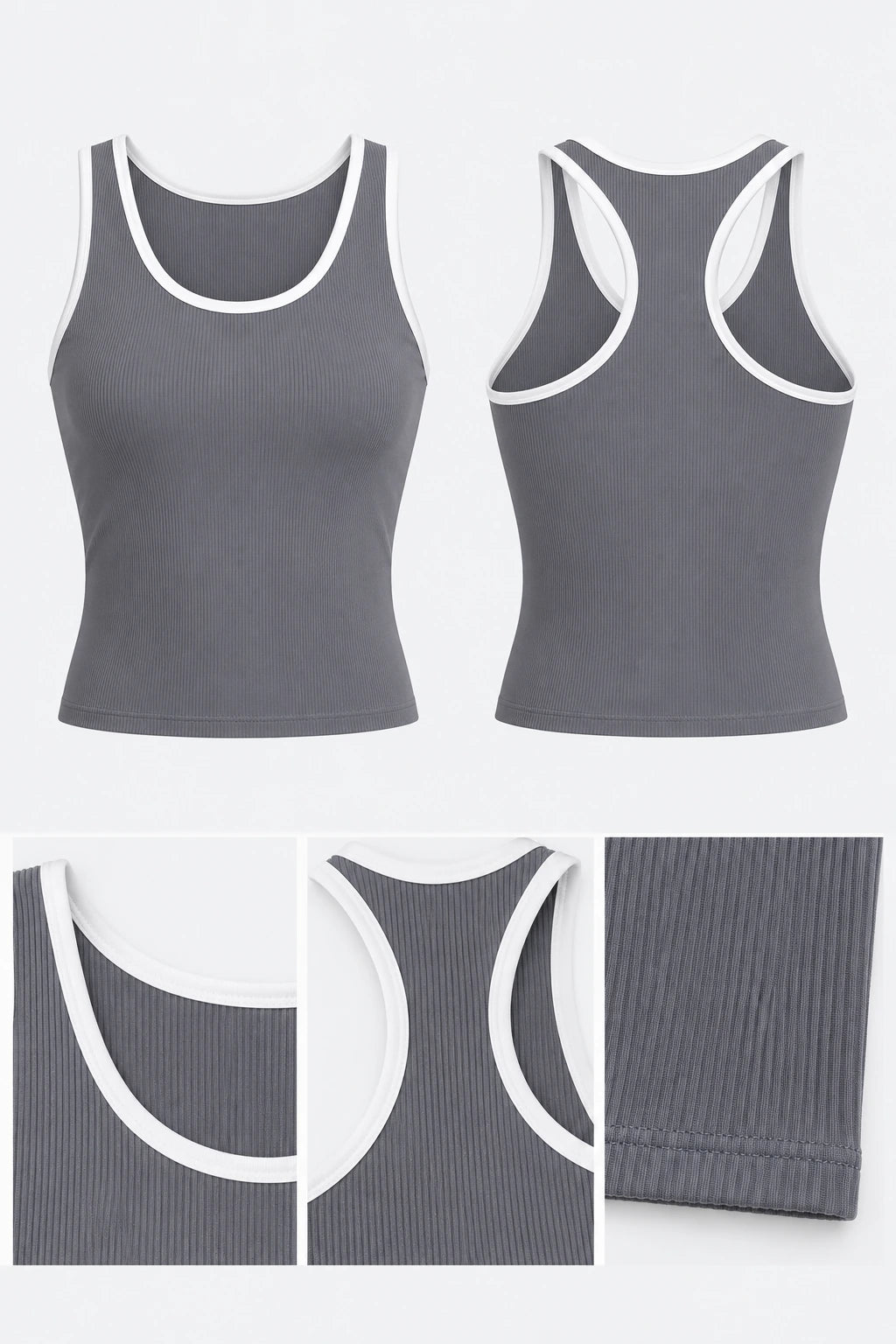 WEARHUB Polyester-Spandex Striped Racerback Active Tank — Black, fabric and stitching details
