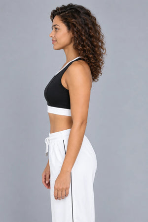 WEARHUB Polyester-Spandex Vertical-Stripe Color-Block Sports Bra — Starry Black, side view