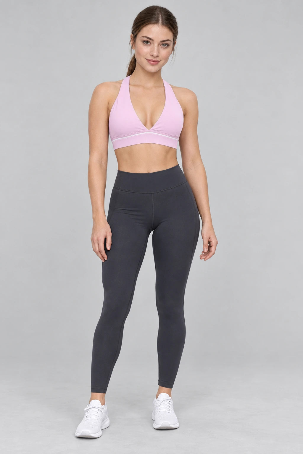 WEARHUB Polyester-Spandex EU-Sized V-Neck Sports Bra — Starry Black, front view