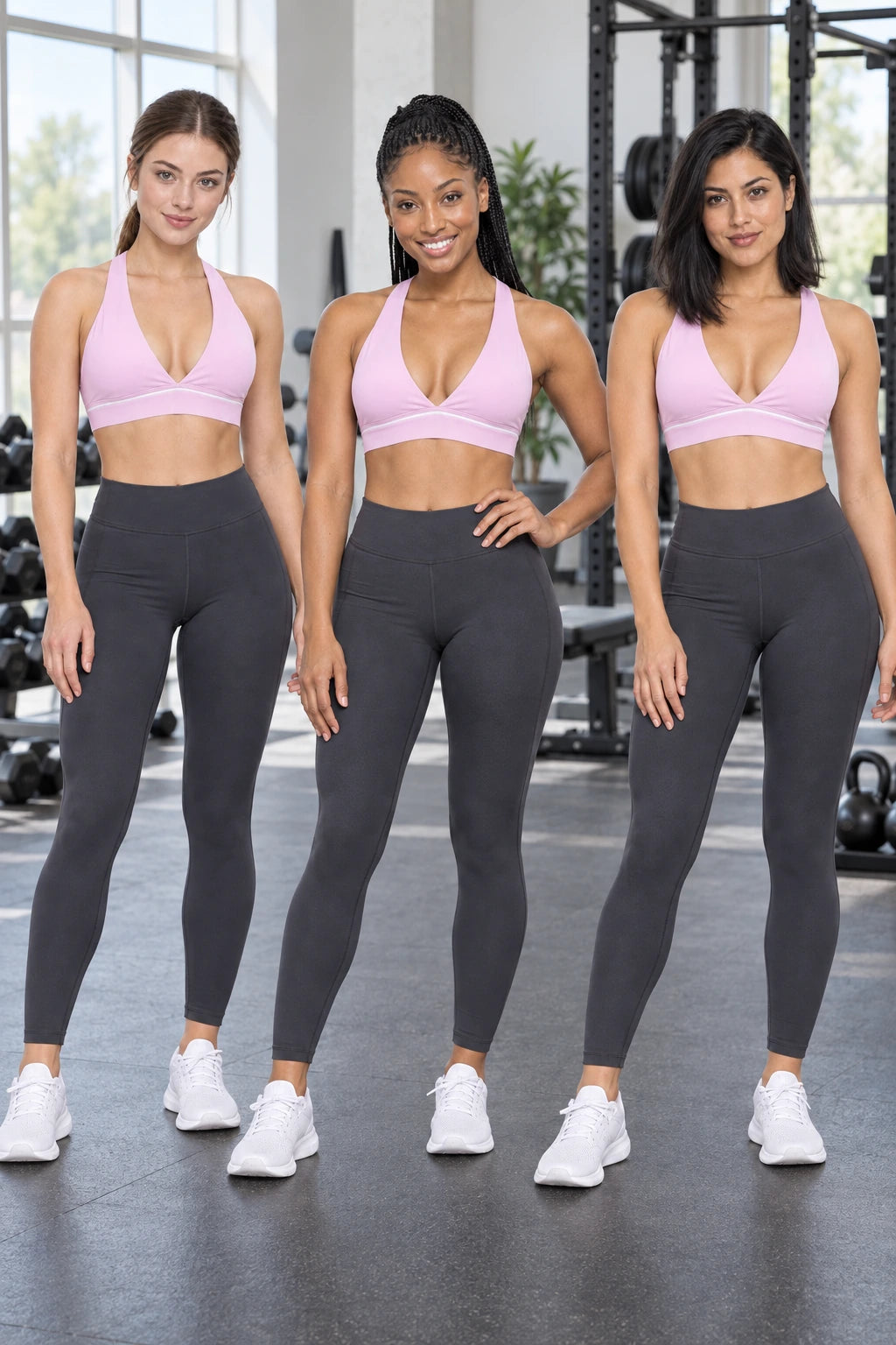 WEARHUB Polyester-Spandex EU-Sized V-Neck Sports Bra — product, multiracial view