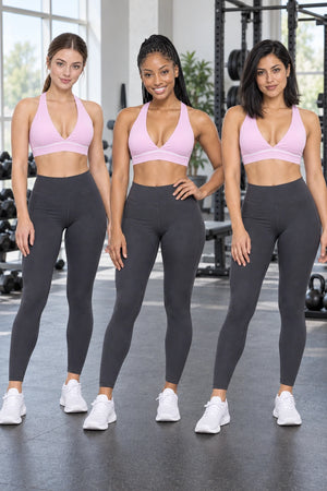 WEARHUB Polyester-Spandex EU-Sized V-Neck Sports Bra — product, multiracial view