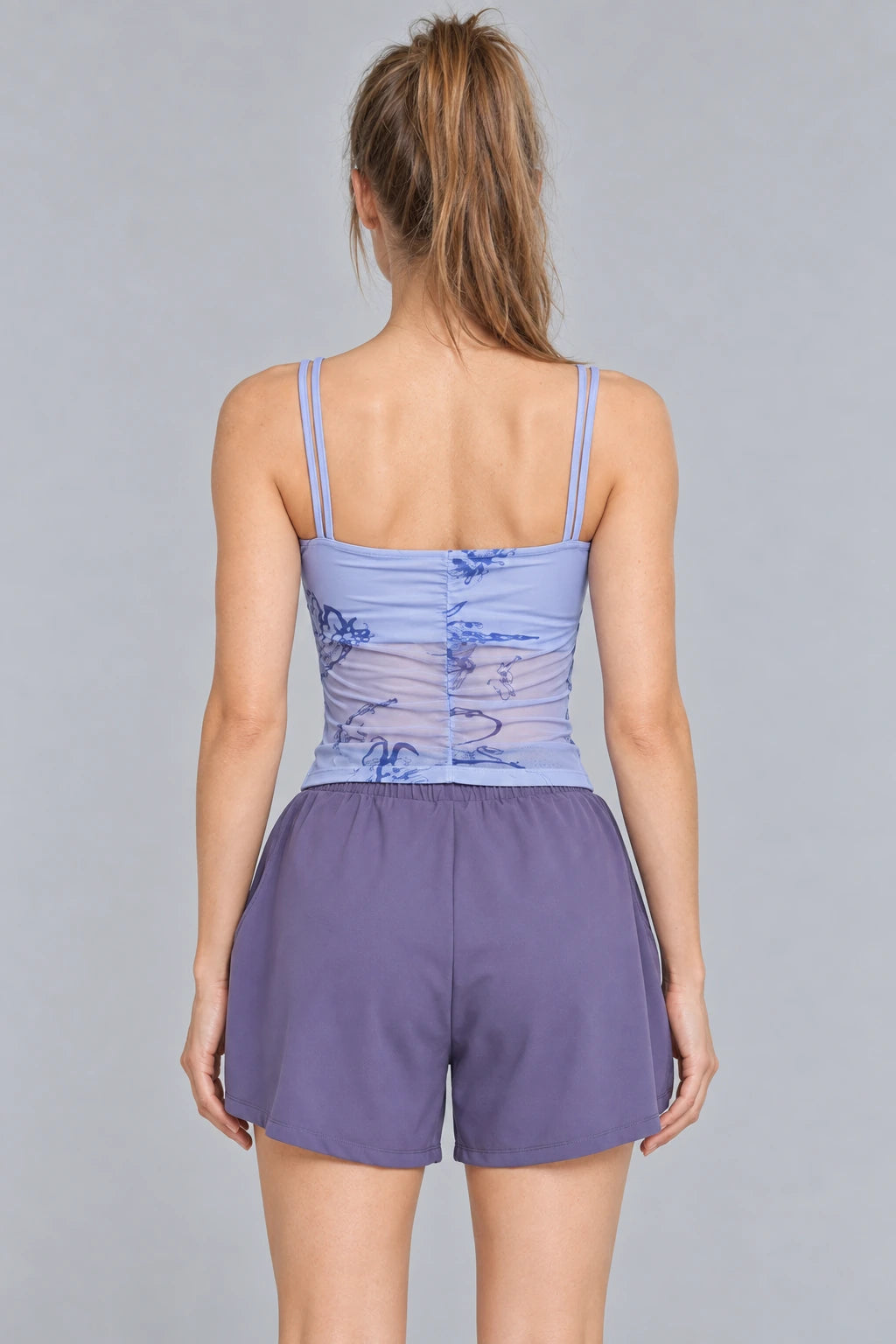 WEARHUB Polyester-Spandex Printed Mesh Active Tank — product, back view