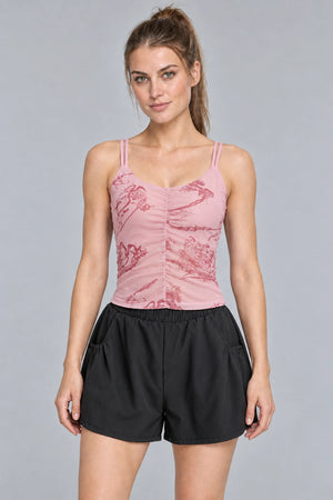 WEARHUB Polyester-Spandex Printed Mesh Active Tank — Barbie Pink, color front view