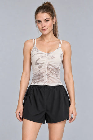 WEARHUB Polyester-Spandex Printed Mesh Active Tank — Ivory, color front view