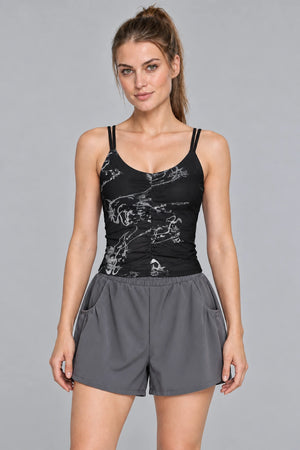 WEARHUB Polyester-Spandex Printed Mesh Active Tank — Starry Black, color front view