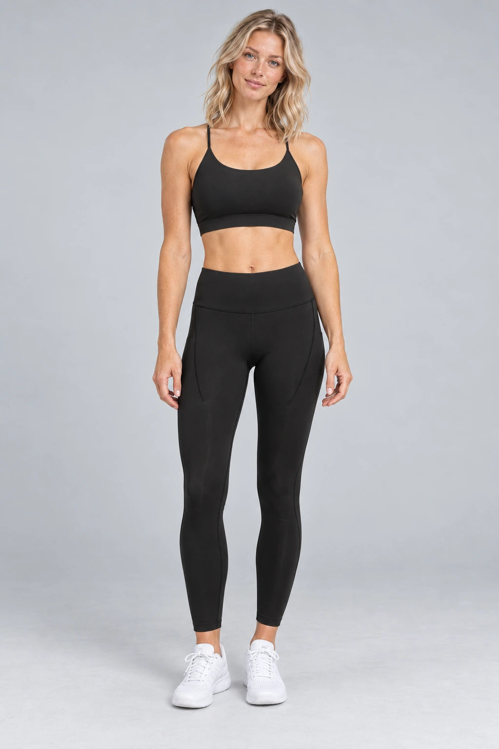 WEARHUB Polyester-Spandex Six-Strap Open-Back Sports Bra — White, front view