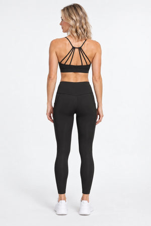 WEARHUB Polyester-Spandex Six-Strap Open-Back Sports Bra — White, back view