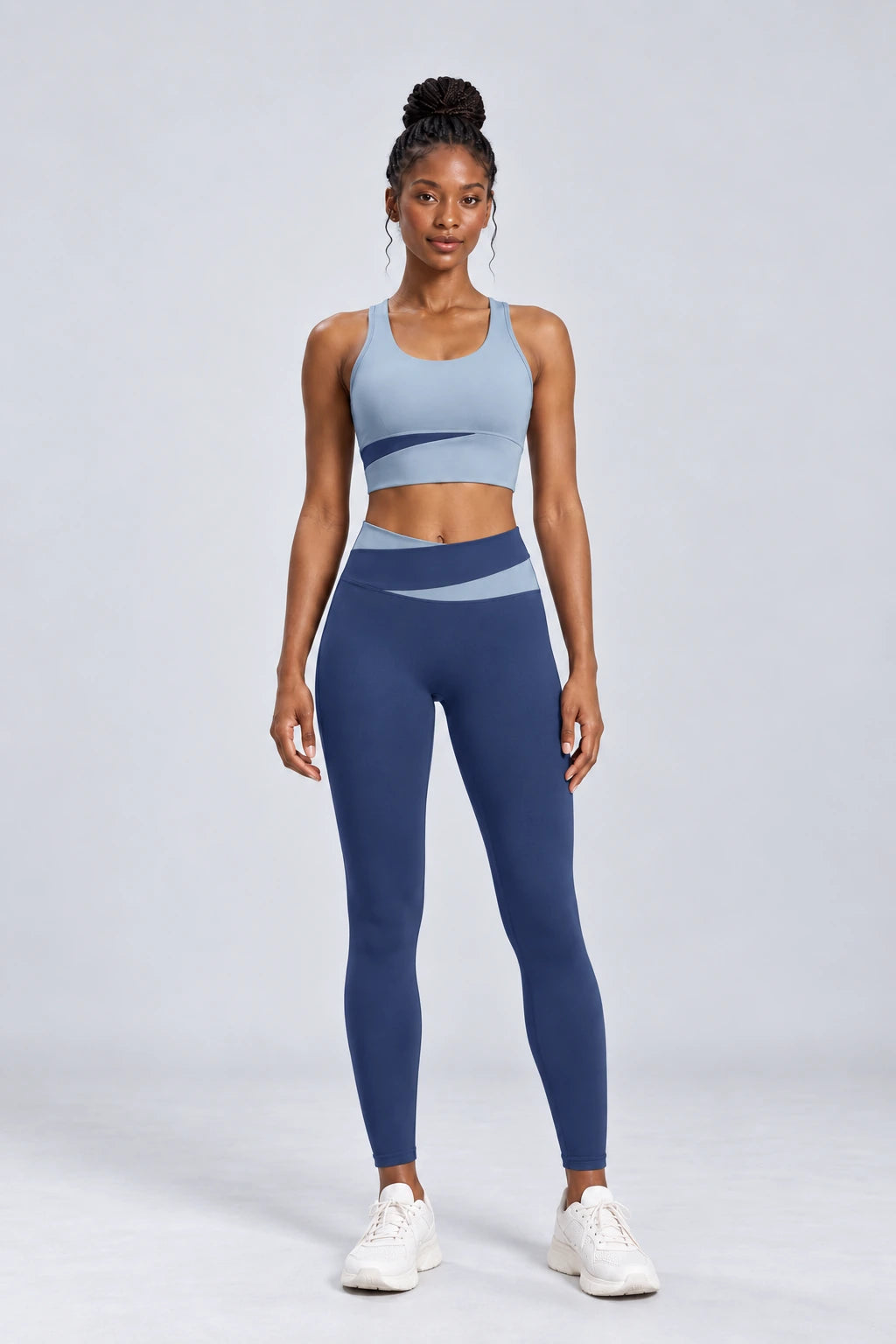 WEARHUB Polyester-Spandex Color-Block Sports Bra — Starry Black, front view