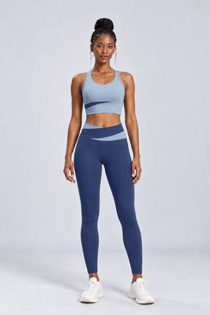WEARHUB Polyester-Spandex Color-Block Sports Bra — Starry Black, front view