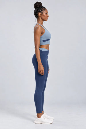 WEARHUB Polyester-Spandex Color-Block Sports Bra — Starry Black, side view