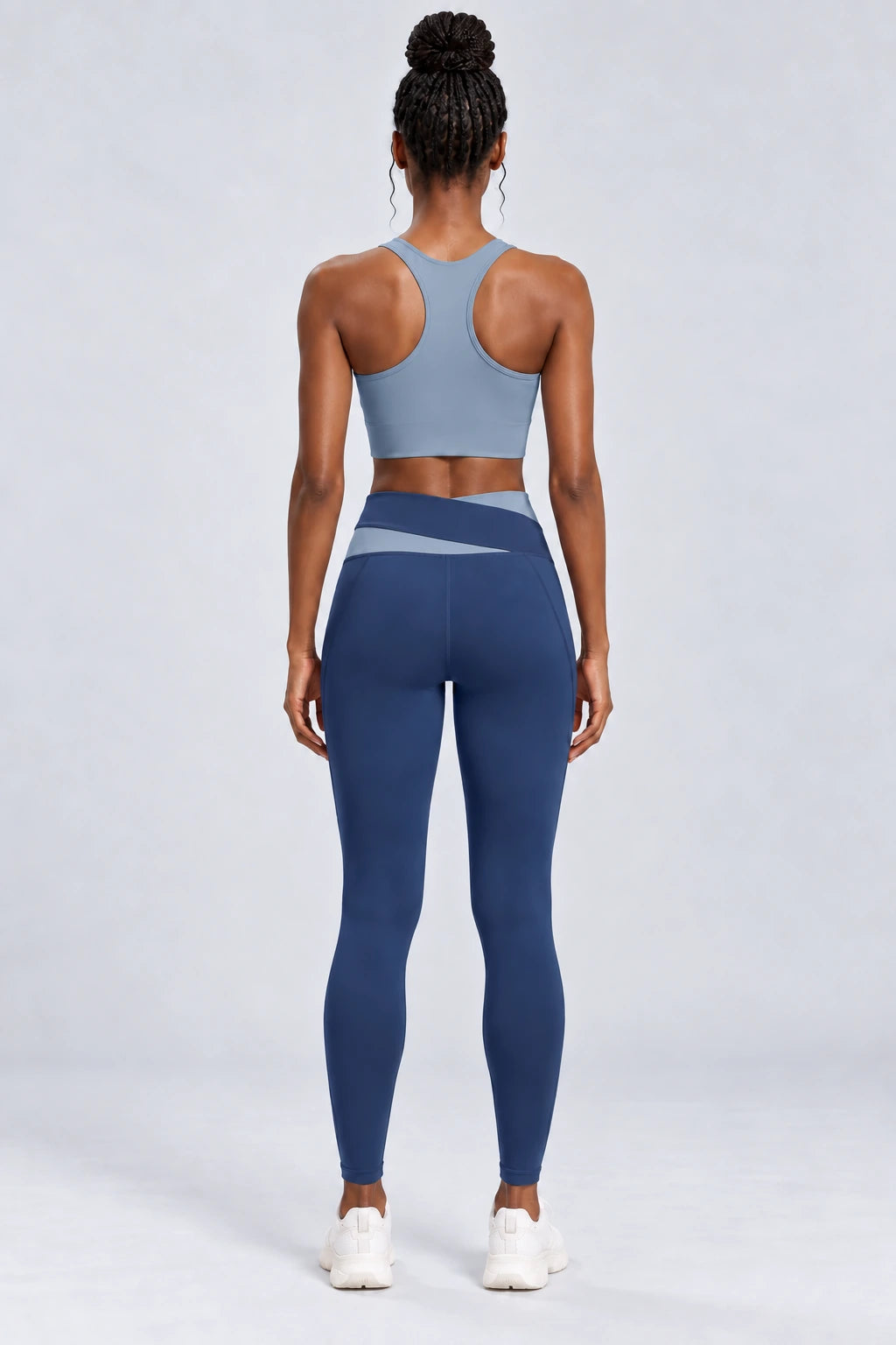 WEARHUB Polyester-Spandex Color-Block Sports Bra — Starry Black, back view