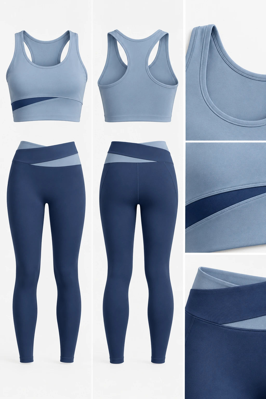 WEARHUB Polyester-Spandex Color-Block Sports Bra — Starry Black, fabric and stitching details