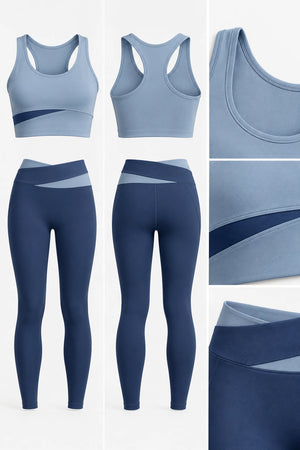 WEARHUB Polyester-Spandex Color-Block Sports Bra — Starry Black, fabric and stitching details