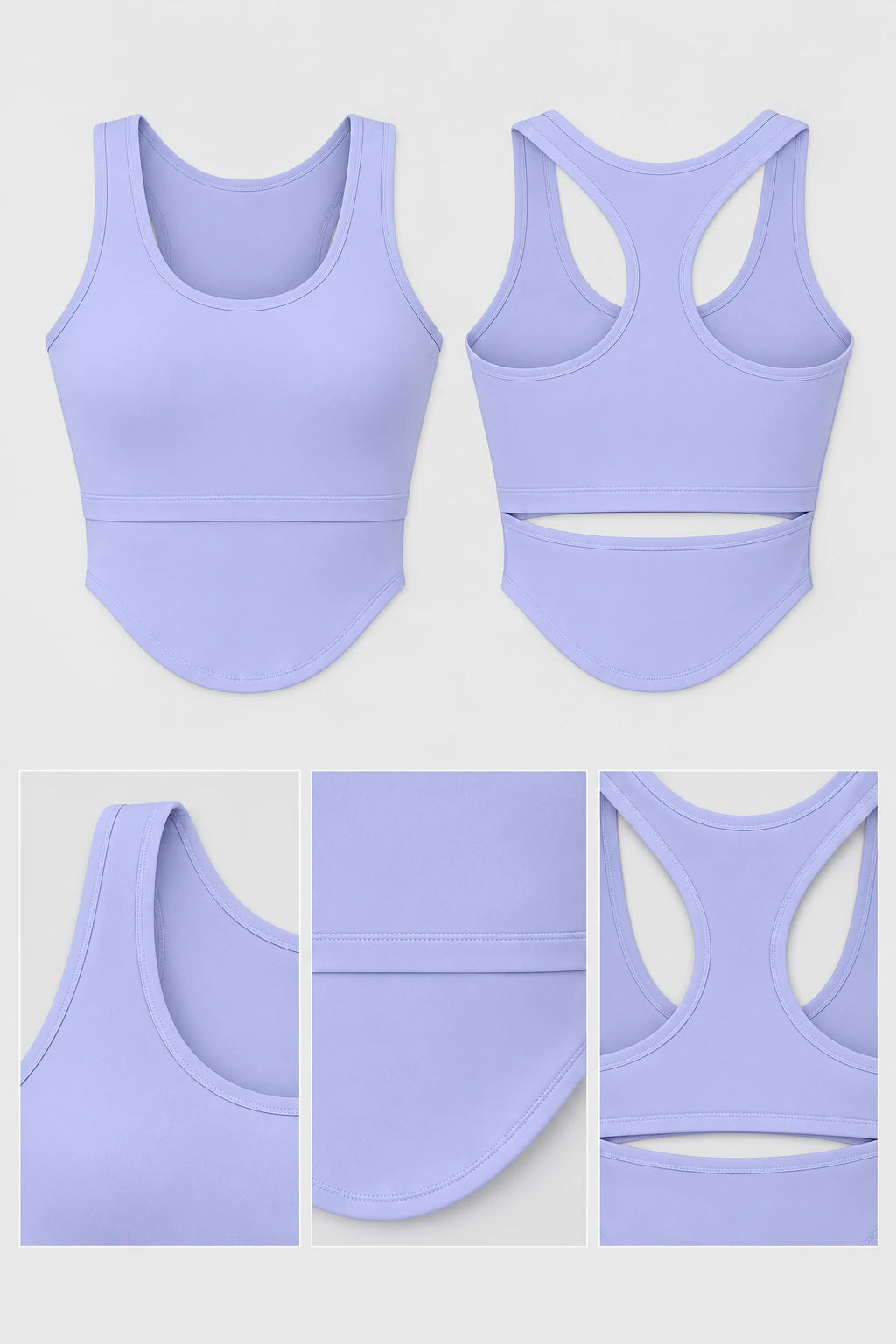 WEARHUB Polyester-Spandex Scoop-Neck Active Tank — Khaki, fabric and stitching details