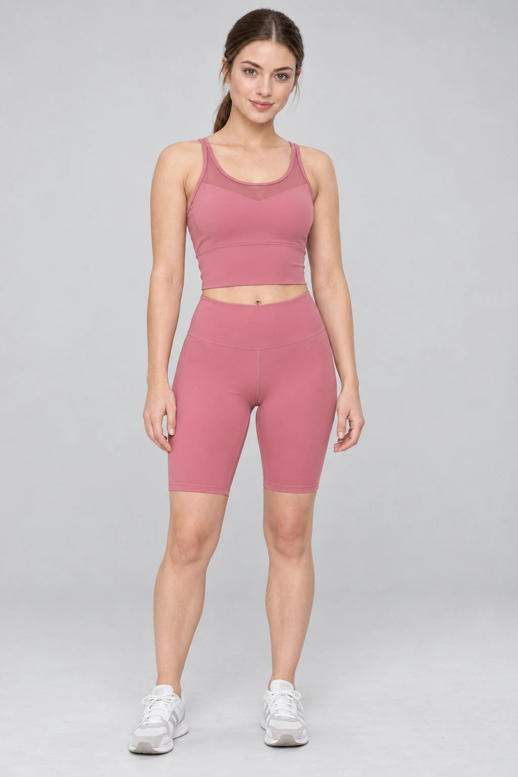 WEARHUB Polyester-Spandex Thin-Strap Mesh Sports Bra — Whale Blue, front view