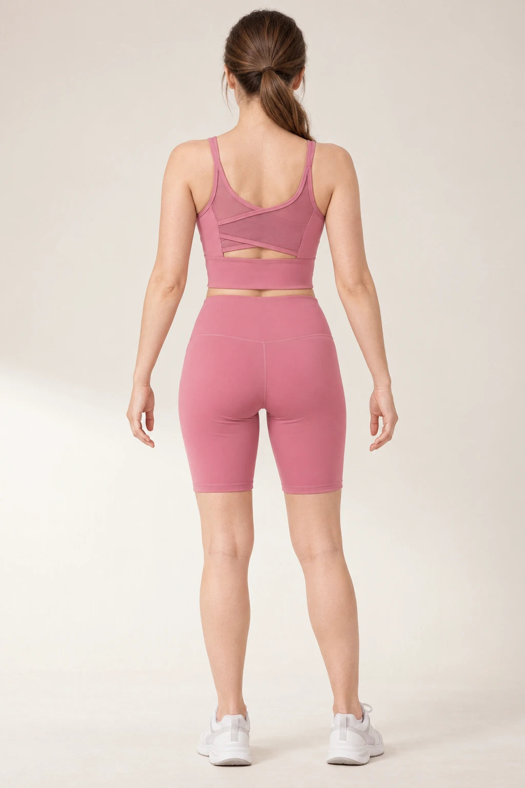 WEARHUB Polyester-Spandex Thin-Strap Mesh Sports Bra — Whale Blue, back view