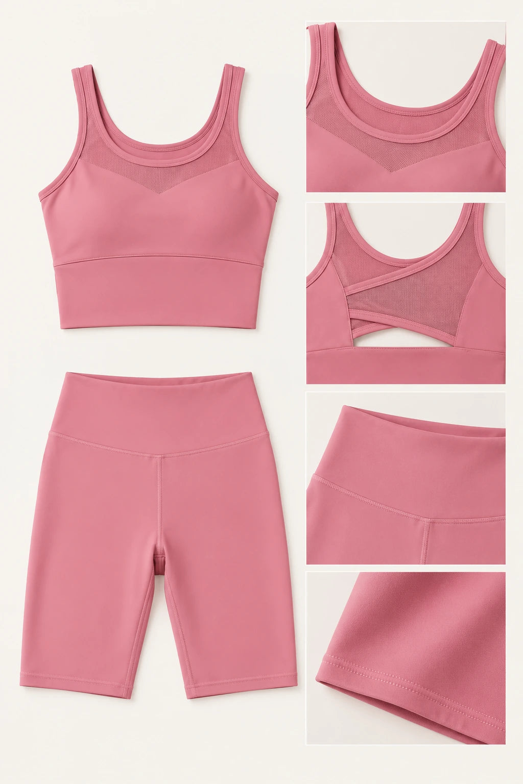 WEARHUB Polyester-Spandex Thin-Strap Mesh Sports Bra — Whale Blue, fabric and stitching details