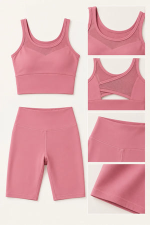 WEARHUB Polyester-Spandex Thin-Strap Mesh Sports Bra — Whale Blue, fabric and stitching details