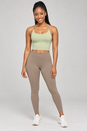 WEARHUB Polyester-Spandex Color-Block Spaghetti-Strap Sports Bra — Ivory, front view