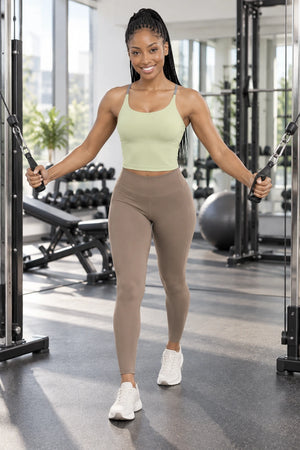 WEARHUB Polyester-Spandex Color-Block Spaghetti-Strap Sports Bra — product, scene view