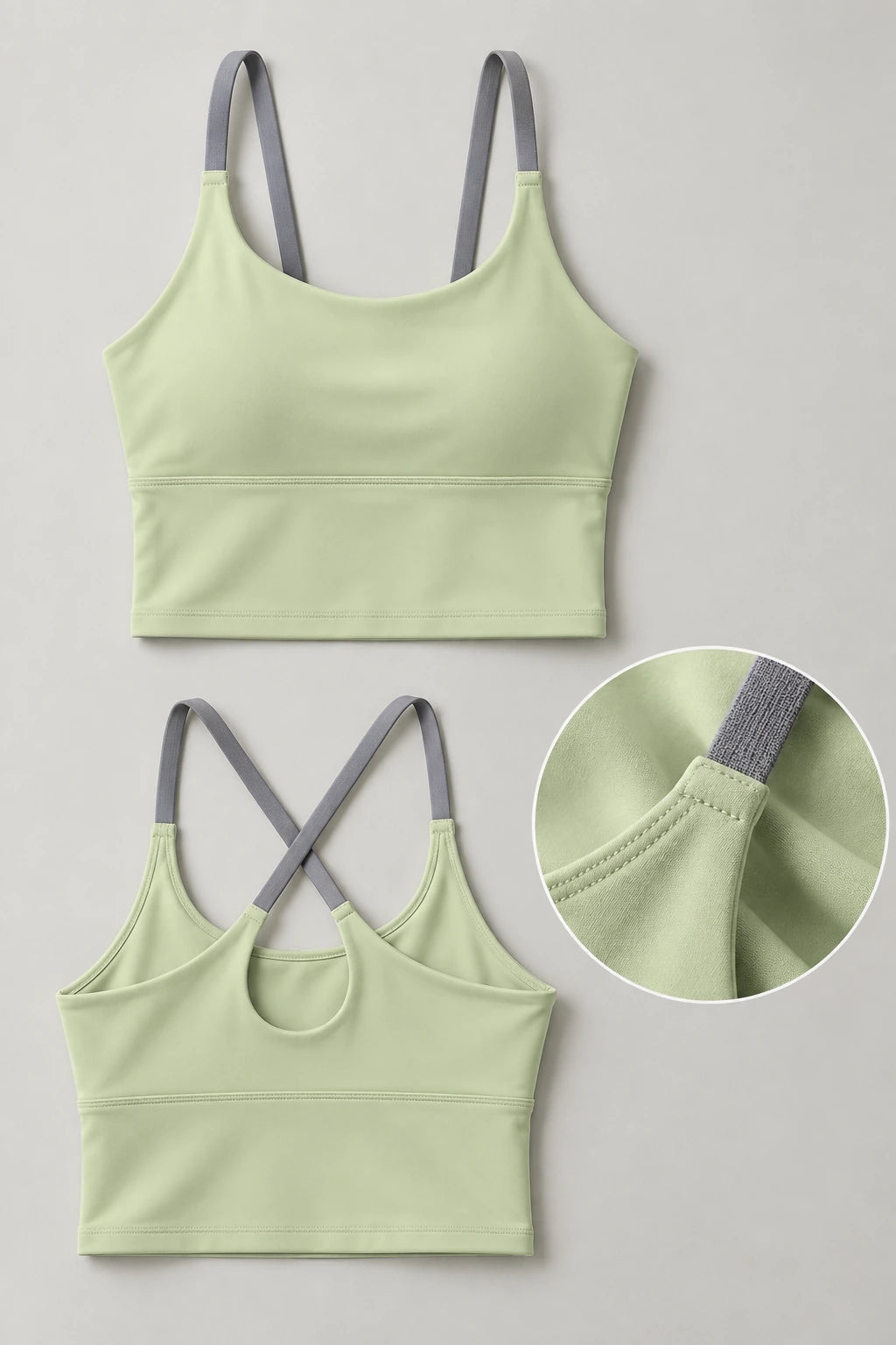 WEARHUB Polyester-Spandex Color-Block Spaghetti-Strap Sports Bra — product, details view