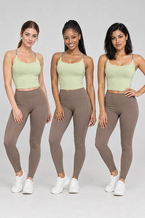 WEARHUB Polyester-Spandex Color-Block Spaghetti-Strap Sports Bra — product, multiracial view