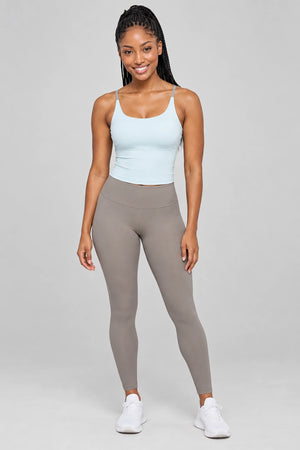 WEARHUB Polyester-Spandex Color-Block Spaghetti-Strap Sports Bra — Ice Blue / Rhino Grey, color front view