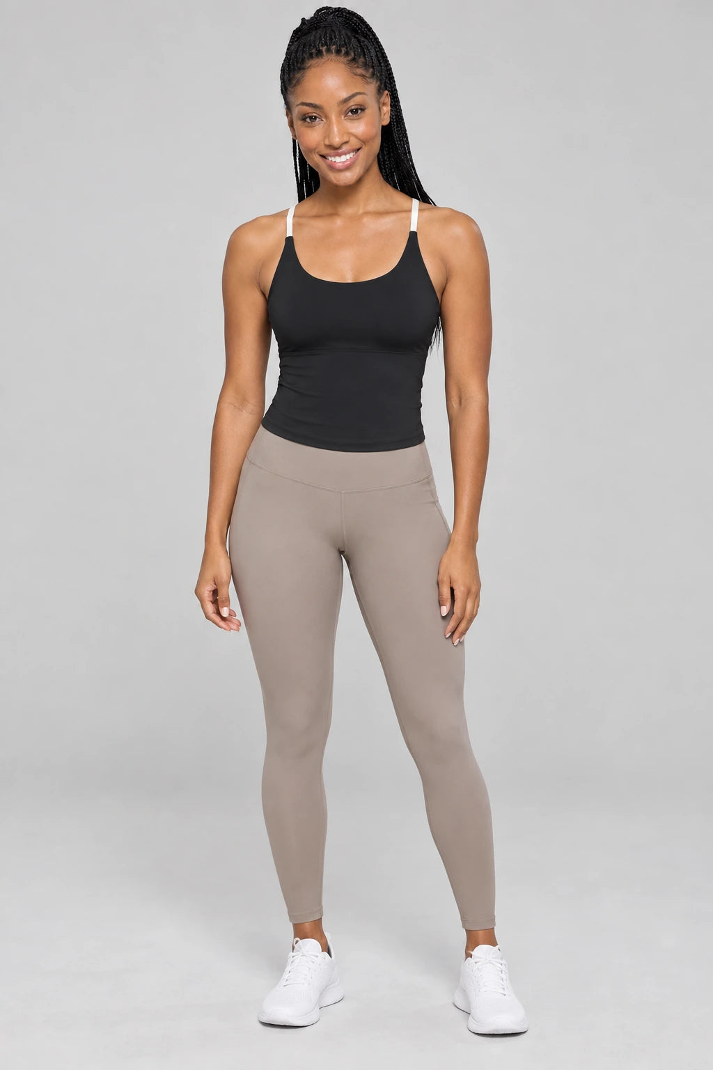 WEARHUB Polyester-Spandex Color-Block Spaghetti-Strap Sports Bra — Starry Black, color front view