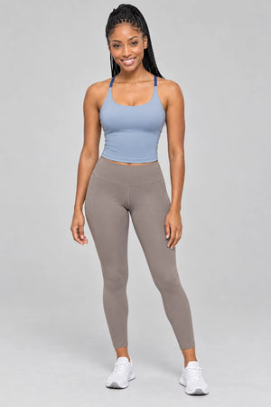 WEARHUB Polyester-Spandex Color-Block Spaghetti-Strap Sports Bra — Lake Grey Blue, color front view