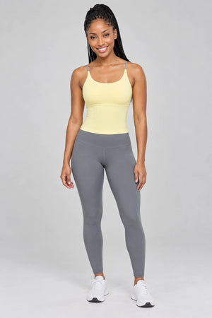 WEARHUB Polyester-Spandex Color-Block Spaghetti-Strap Sports Bra — Sunshine Yellow, color front view
