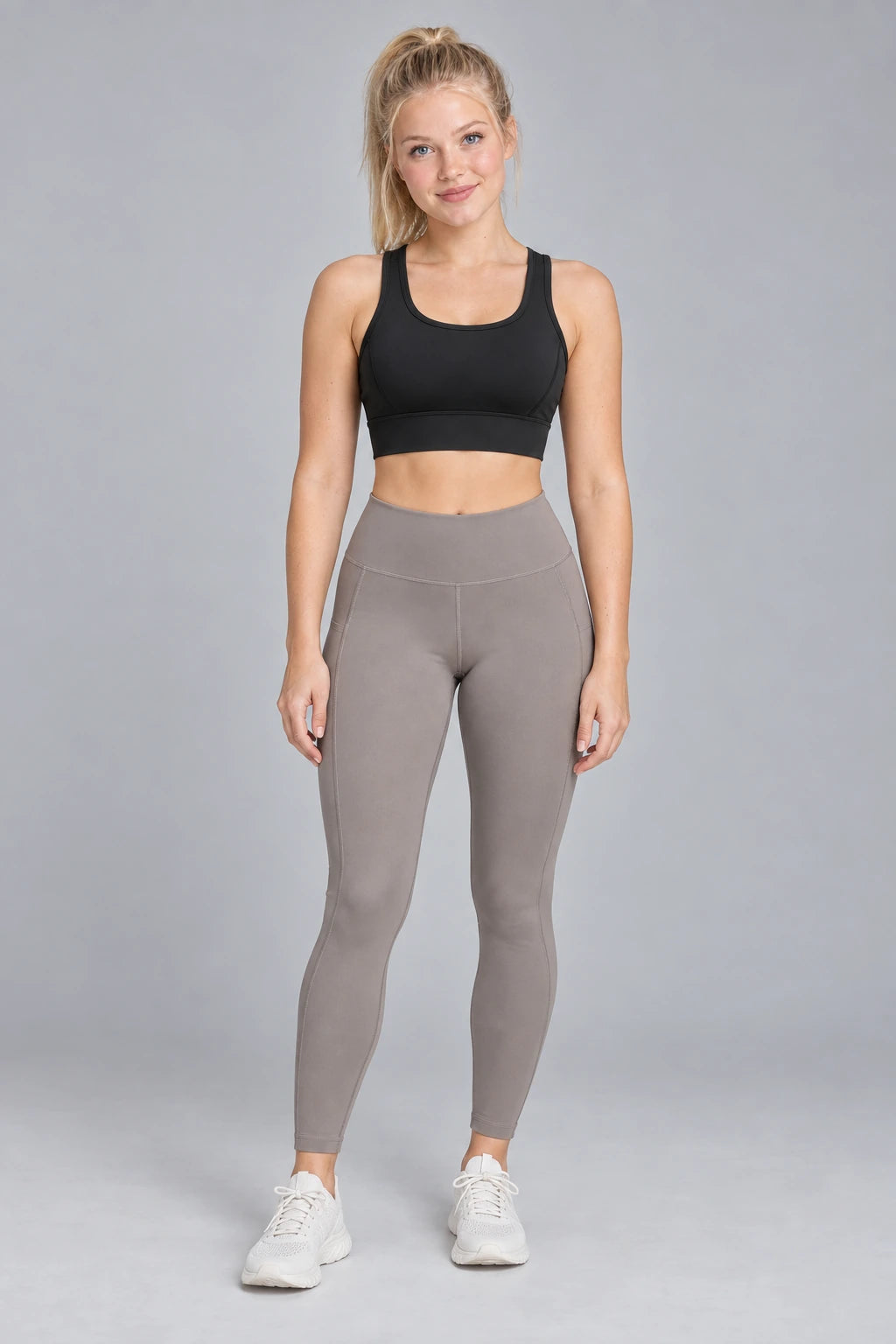WEARHUB Polyester-Spandex Hook-and-Eye Sports Bra — Natural White, front view