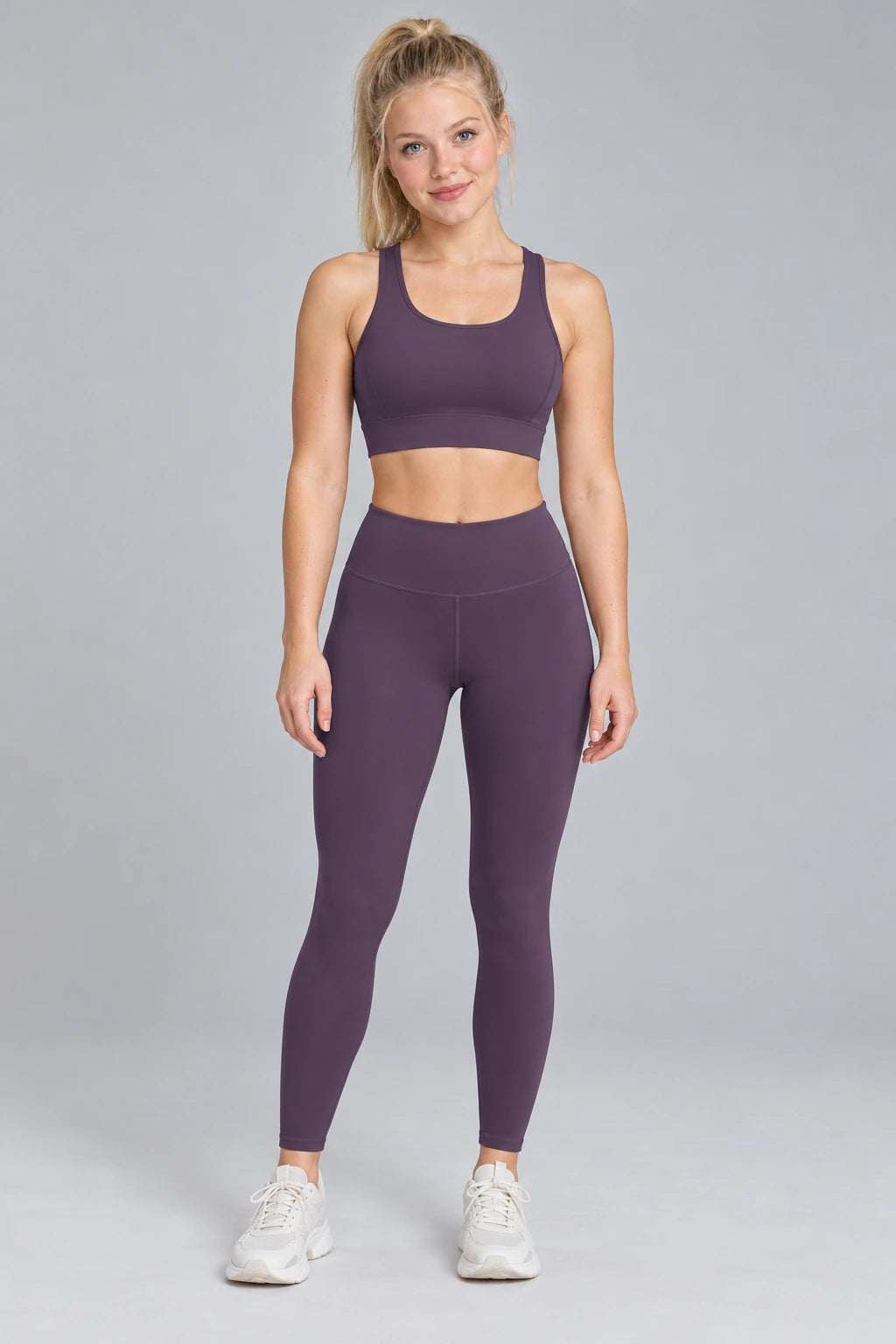 WEARHUB Polyester-Spandex Hook-and-Eye Sports Bra — Aubergine, color front view