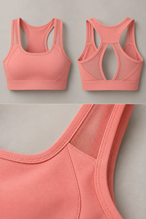 WEARHUB Polyester-Spandex Mesh-Panel Sports Bra — product, details view