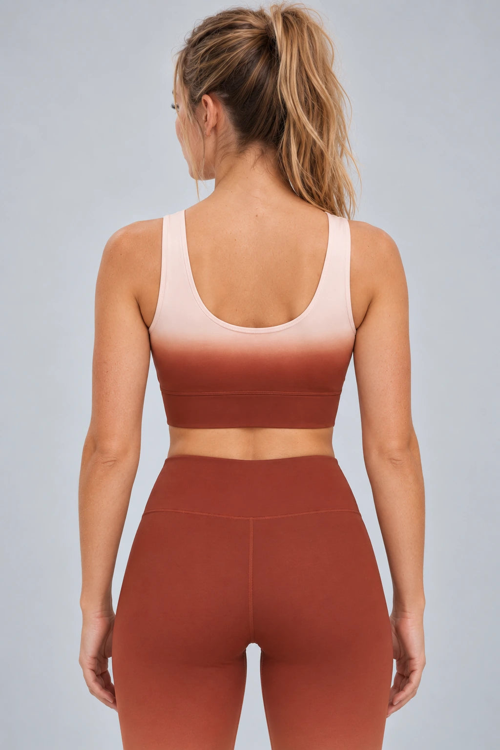 WEARHUB Nylon-Spandex Dip-Dyed Ombre Sports Bra — Smoky Green, back view