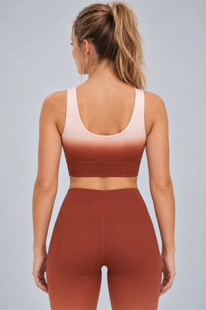 WEARHUB Nylon-Spandex Dip-Dyed Ombre Sports Bra — Smoky Green, back view