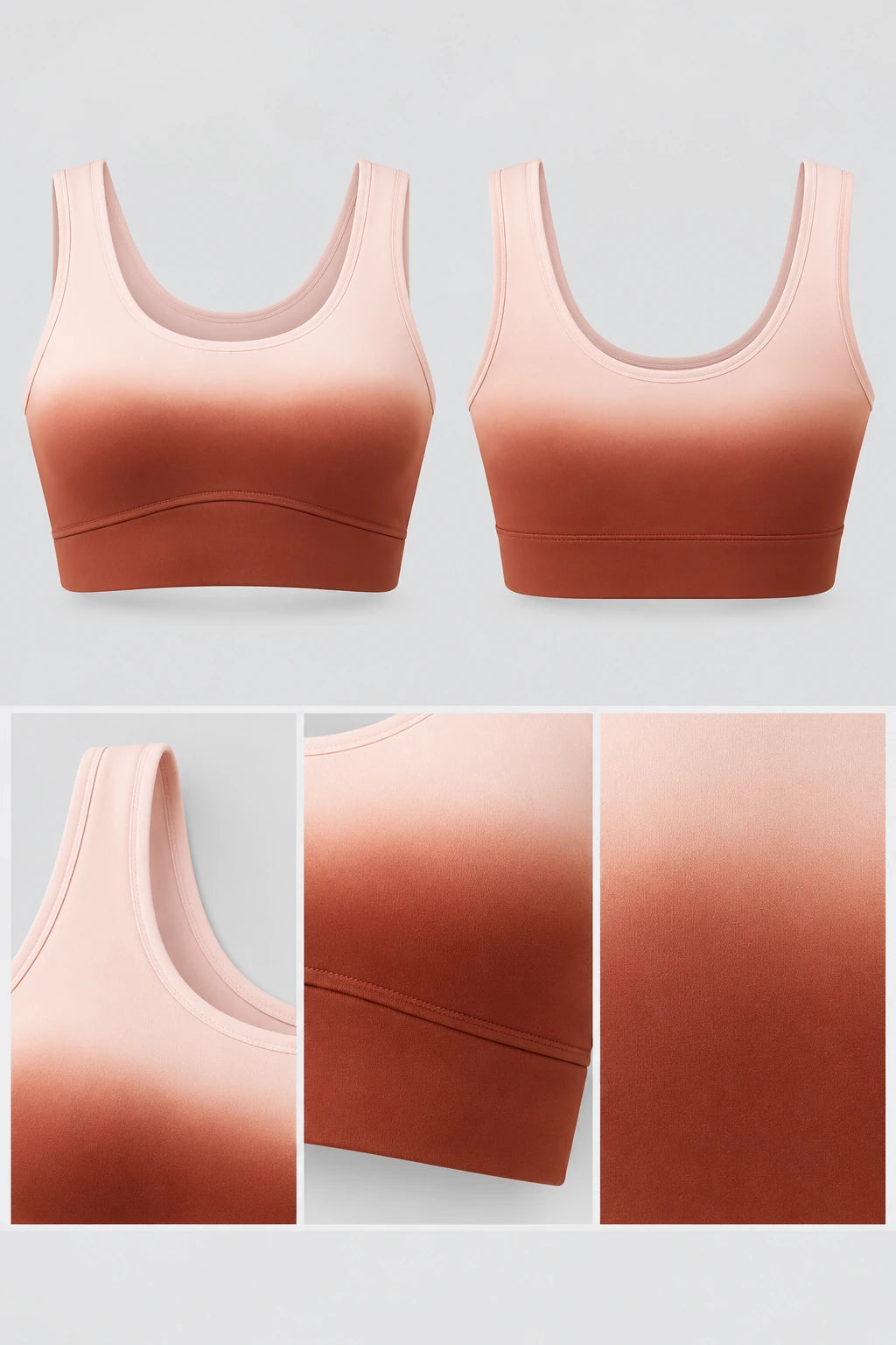 WEARHUB Nylon-Spandex Dip-Dyed Ombre Sports Bra — Smoky Green, fabric and stitching details