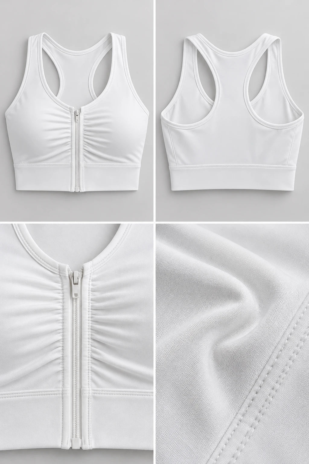WEARHUB Polyester-Spandex Front-Zip Ruched Sports Bra — product, details view