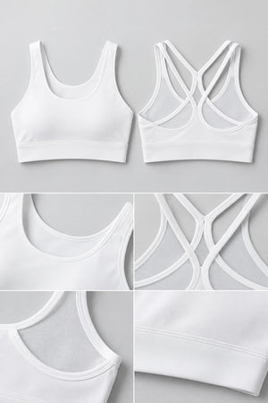 WEARHUB Polyester-Spandex Mesh Crisscross Sports Bra — product, details view